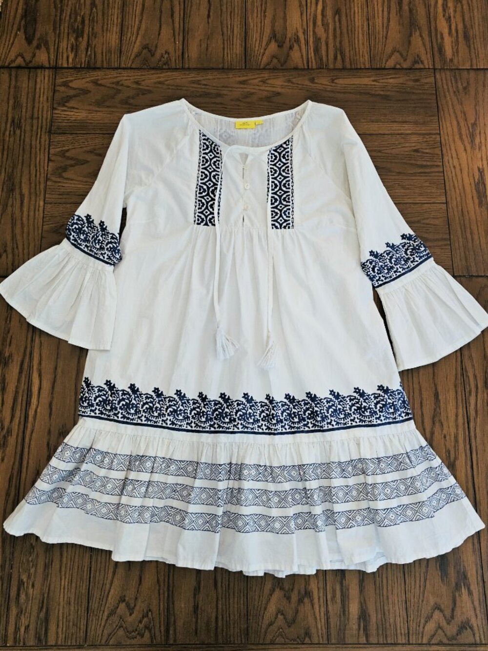 Roller Rabbit Maricruz Mona Border Dress S White Navy Block Print Boho NWOT - Picture 2 of 10